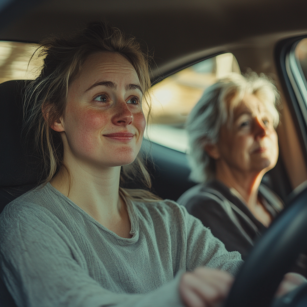 A woman driving a car with her mother-in-law in the passenger seat | Source: No source