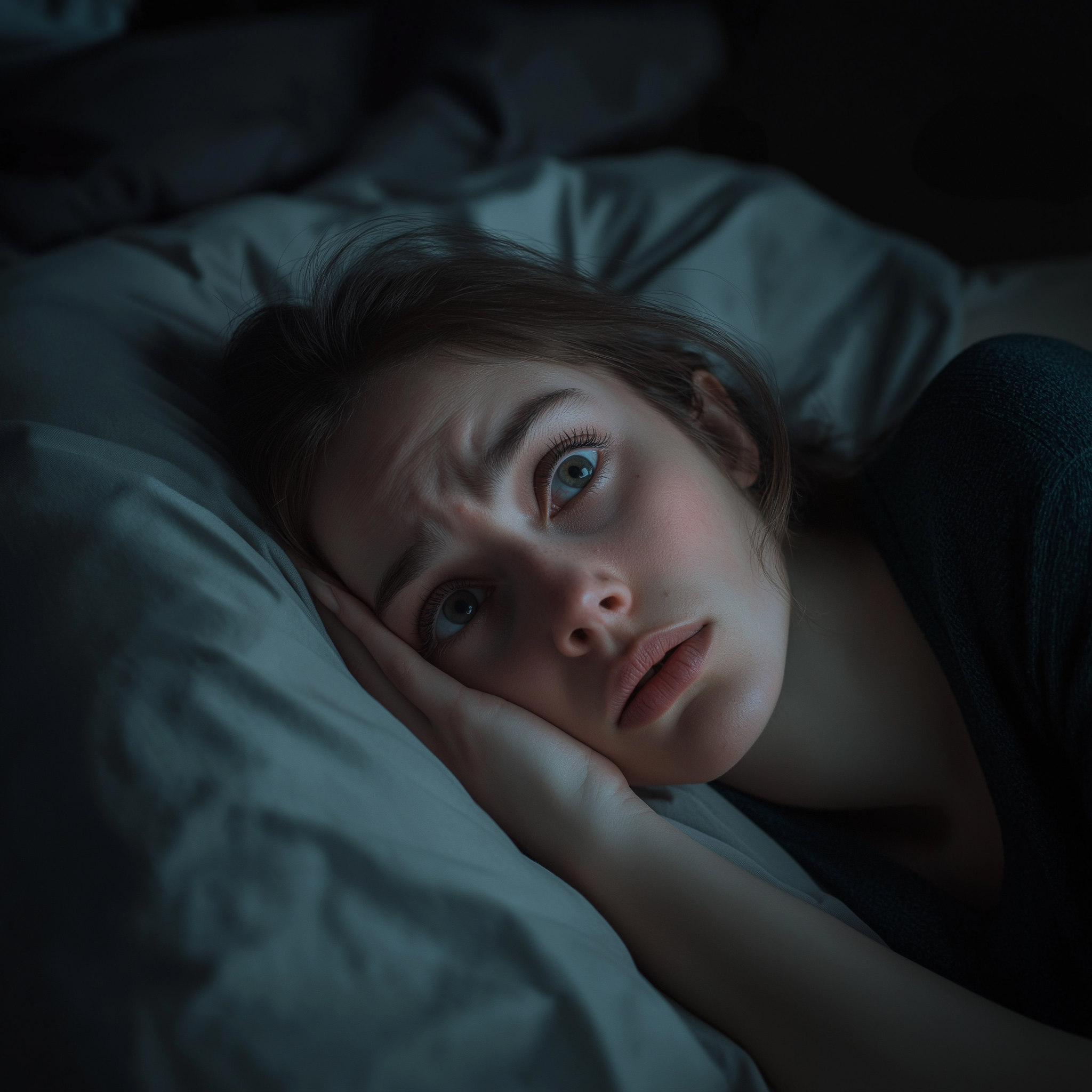 A worried woman in bed | Source: no source
