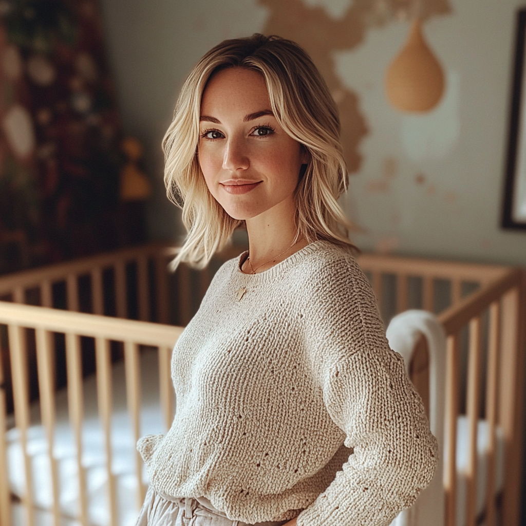 A smiling woman standing in front of a crib | Source: no source
