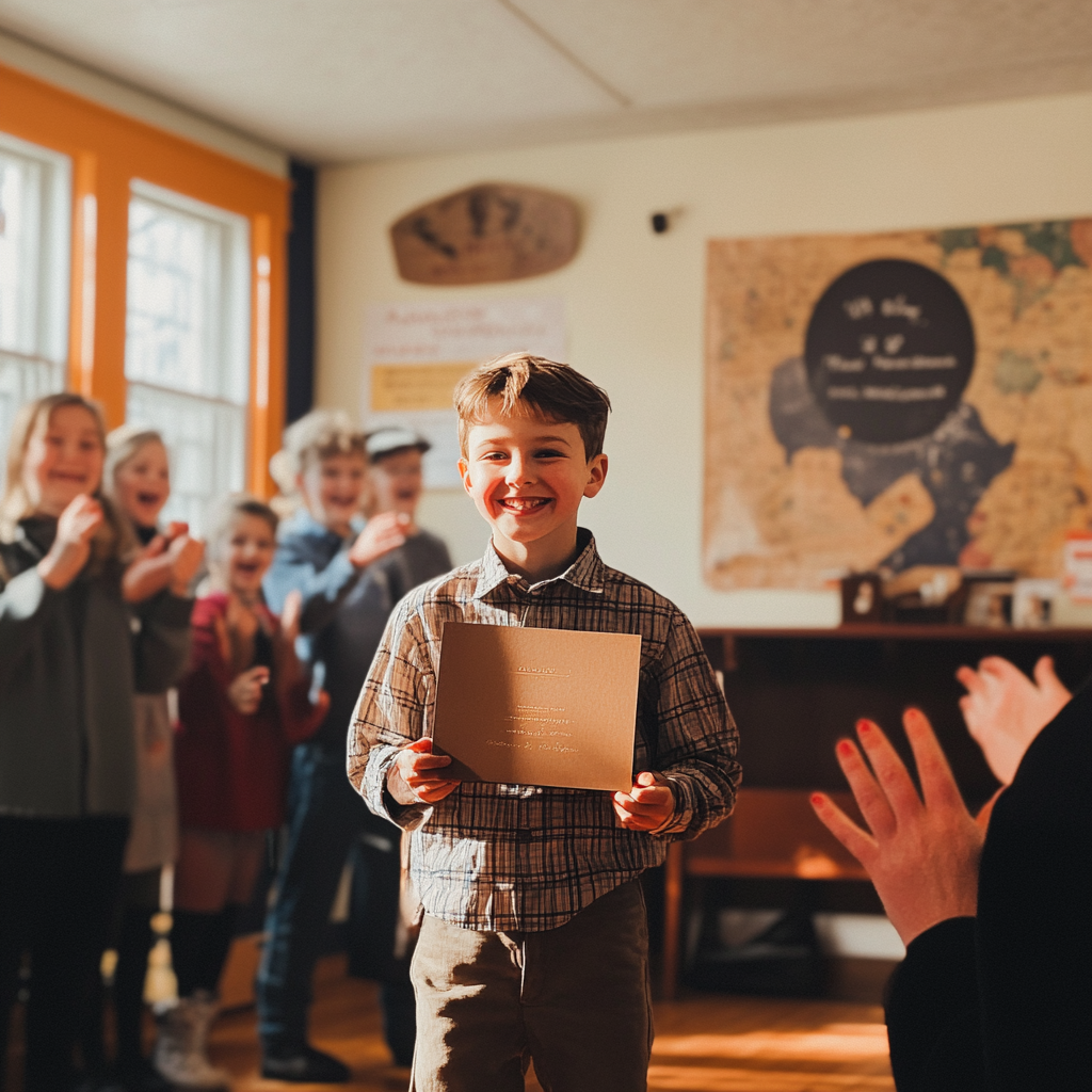 Boy receiving an award in school | Source: No source