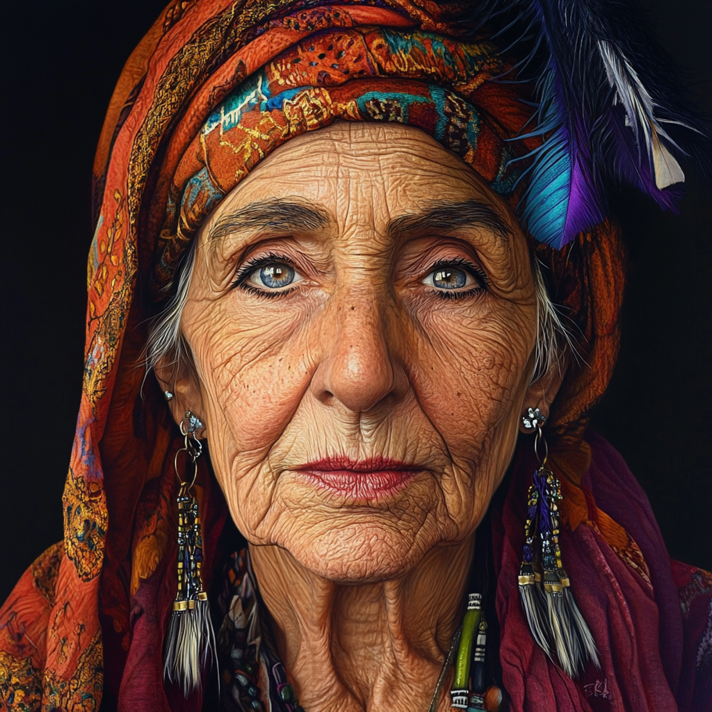 An older lady in a colorful costume | Source: No source