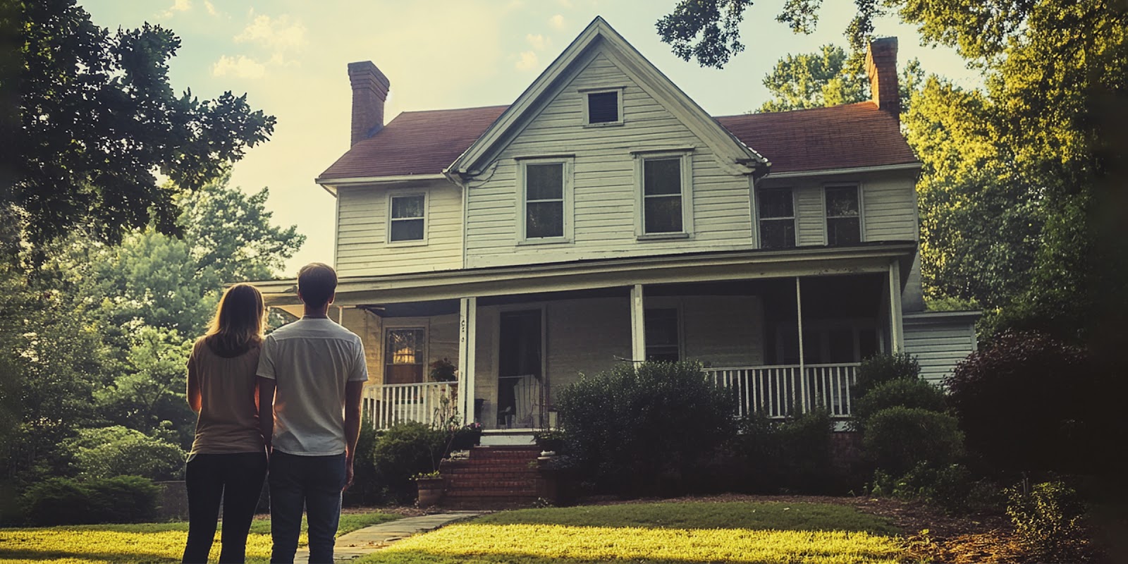Couple near an old house. | Source: No source