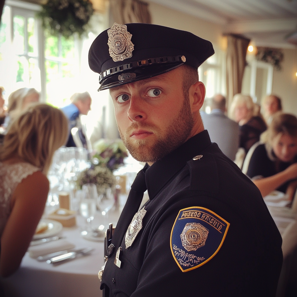 A police officer at a wedding | Source: no source