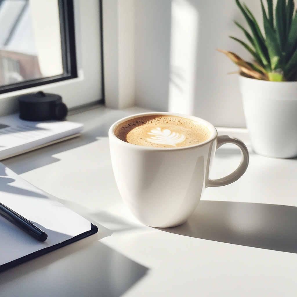 A cup of coffee on a desk | Source: No source