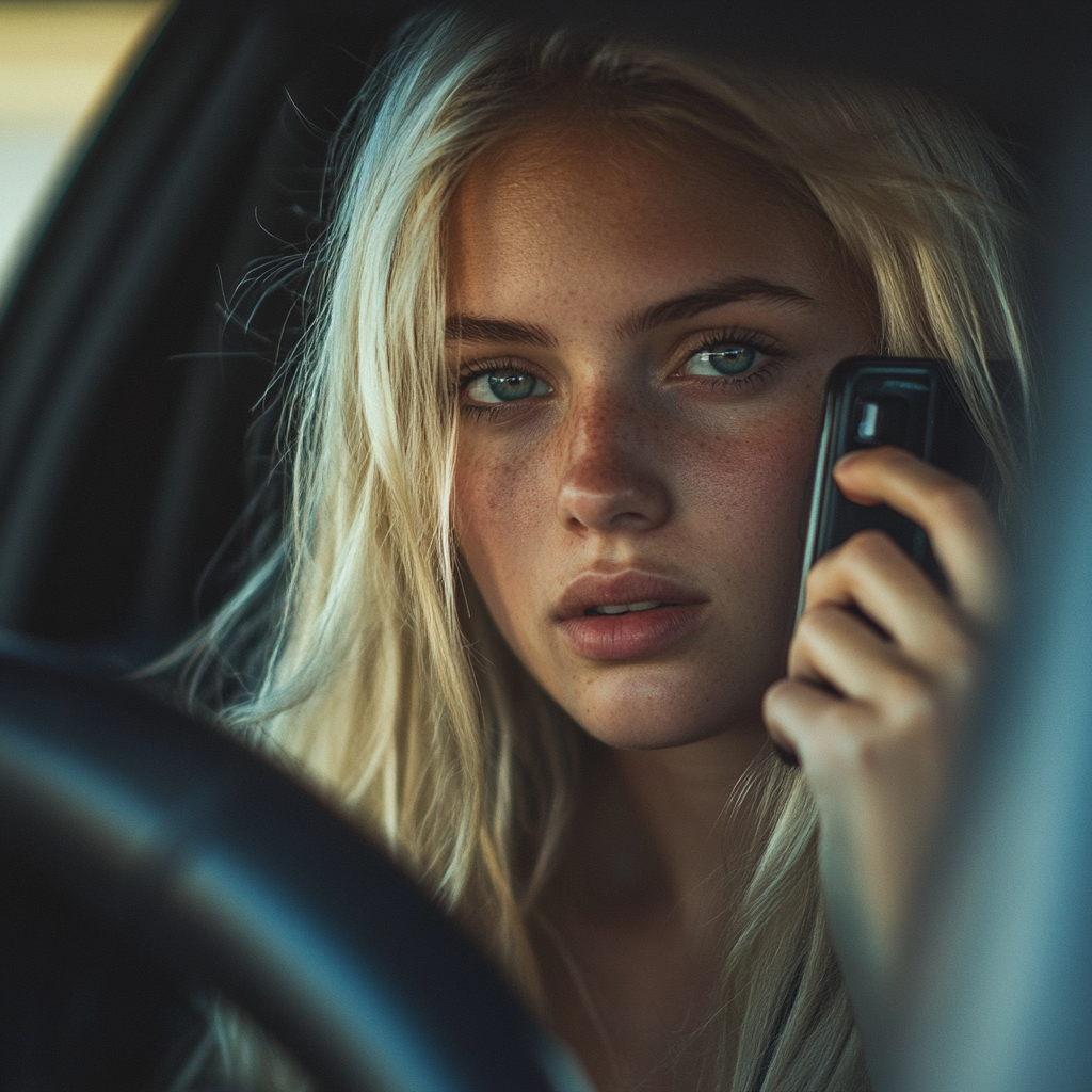 A young woman talking on her phone while driving | Source: no source