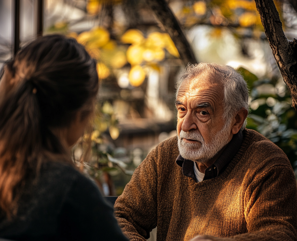 Young woman and a senior man having a conversation | Source: No source