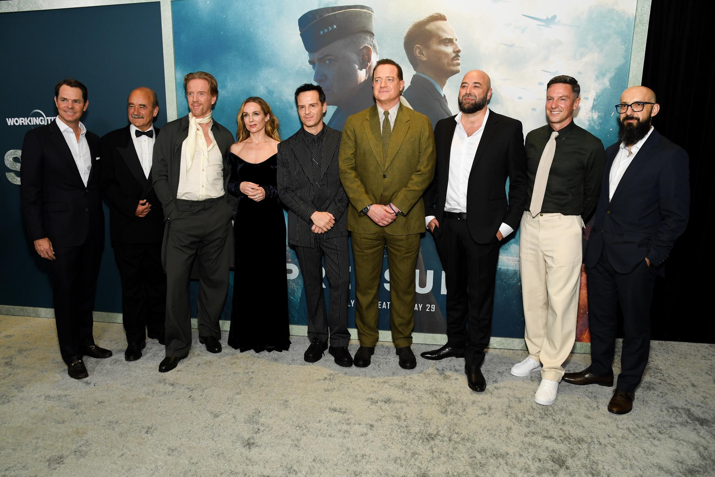 Jason Cassidy, David Haig, Damian Lewis, Kerry Condon, Andrew Scott, Brendan Fraser, Anthony Maras, Florian Gallenberger and Peter Kujawski at "Pressure" New York Premiere held at AMC Lincoln Square 13 on May 26, 2026. | Source: Getty Images