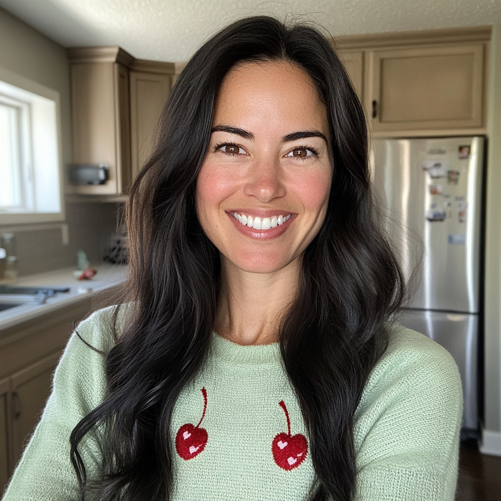 A smiling woman standing in a kitchen | Source: no source