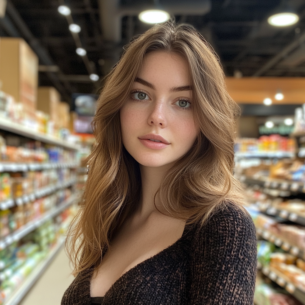 A young woman standing in a grocery store | Source: No source