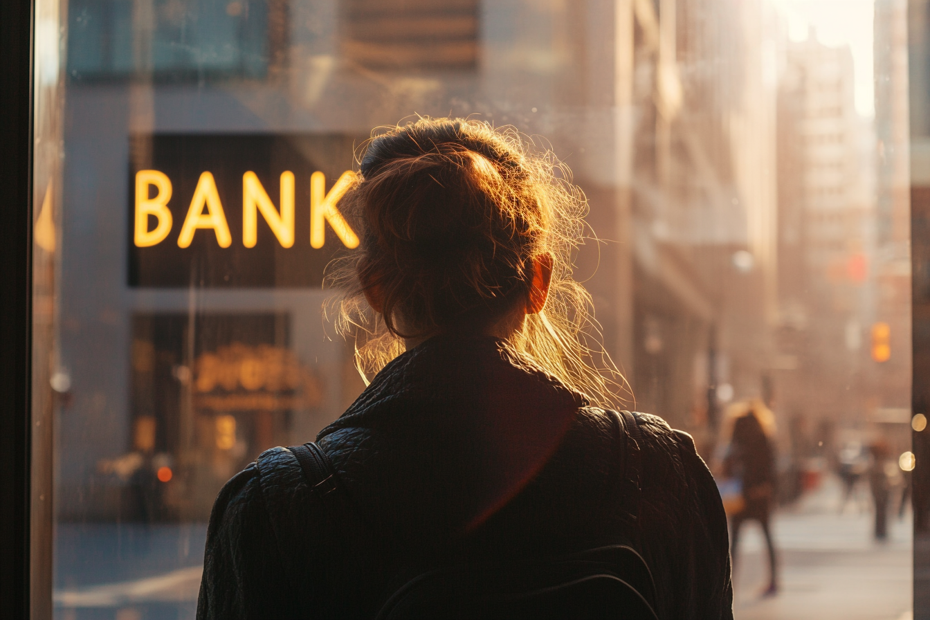 A woman outside a bank | Source: no source