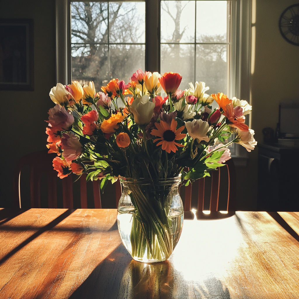 A vase of flowers on a table | Source: No source