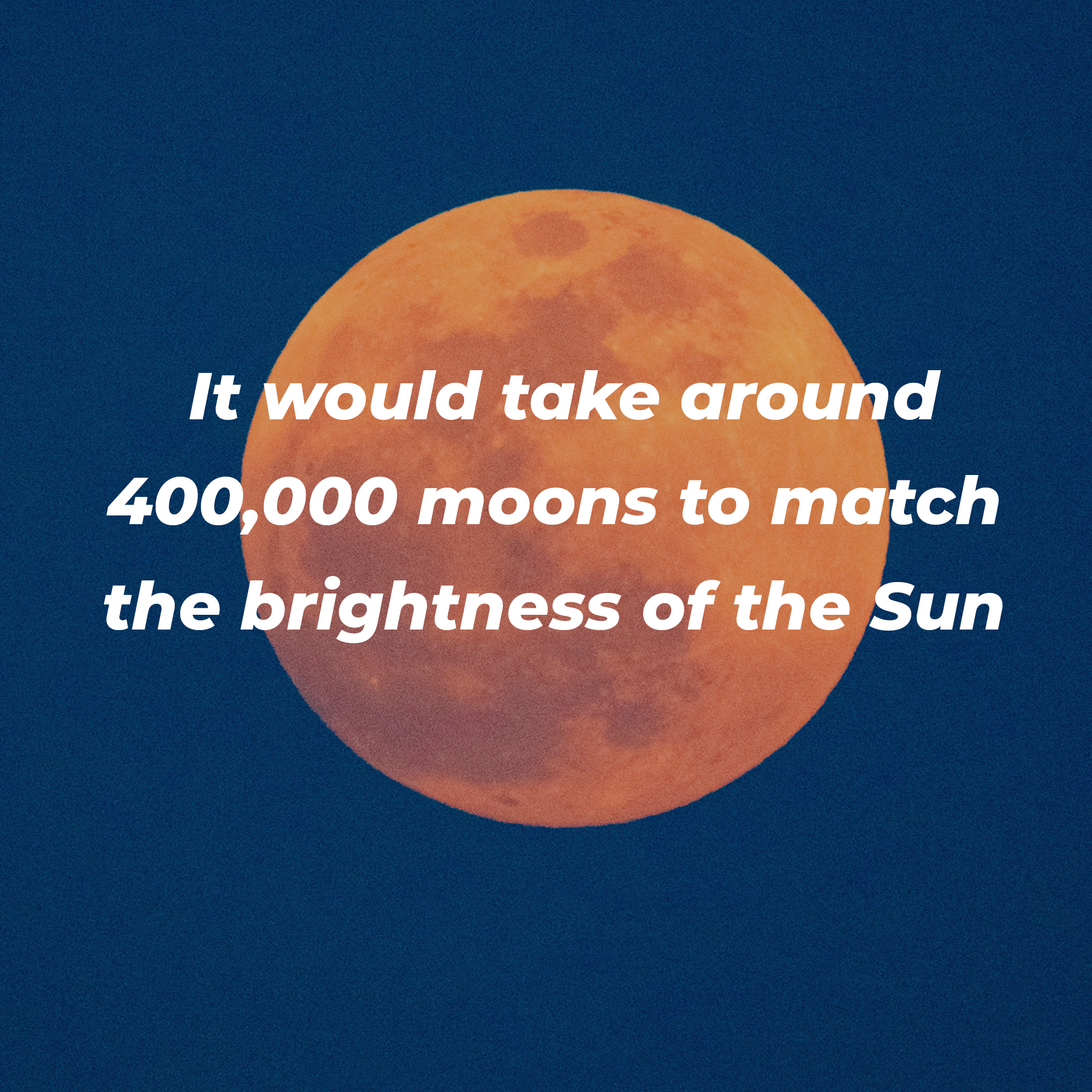A picture of the moon with overlaid text reading, “It would take around 400,000 moons to match the brightness of the Sun” | Source: Unsplash