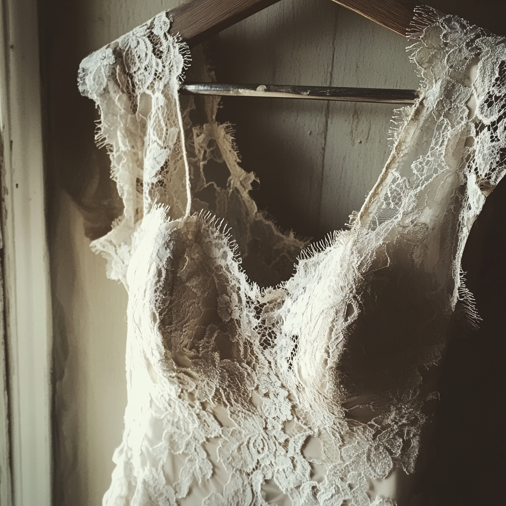 A wedding dress on a hanger | Source: No source