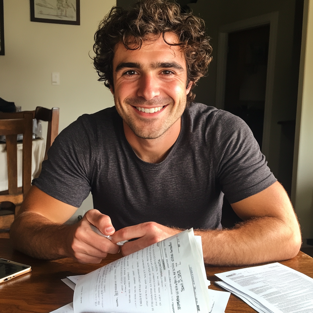 A smiling man sitting at a dining table | Source: No source