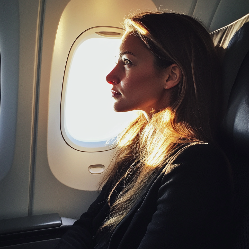 A woman sitting in an airplane | Source: no source