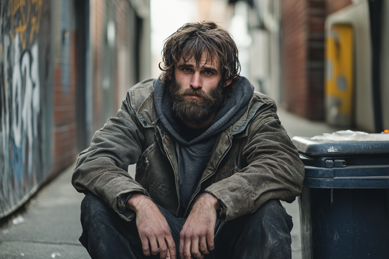 A homeless man in an alley | Source: No source