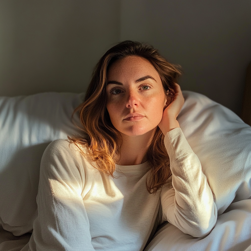 A tired woman leaning on a pillow | Source: no source