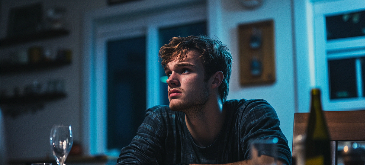 An emotional man seated at a dinner table | Source: no source