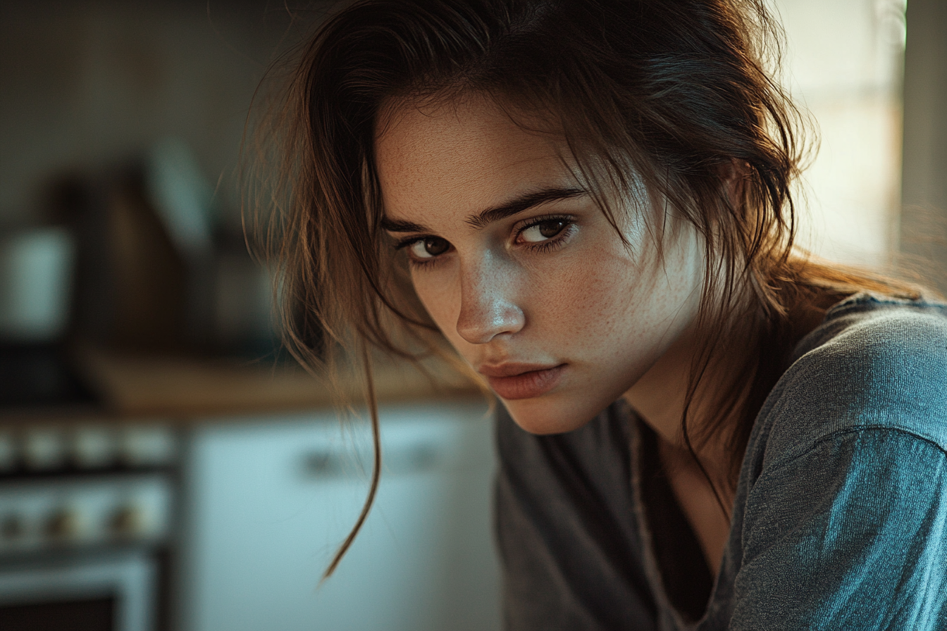A woman glancing to one side suspiciously | Source: no source