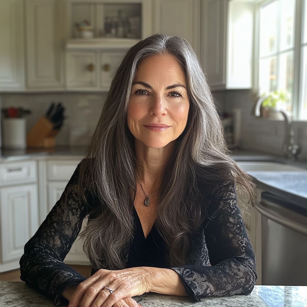 A woman sitting at a kitchen table | Source: no source