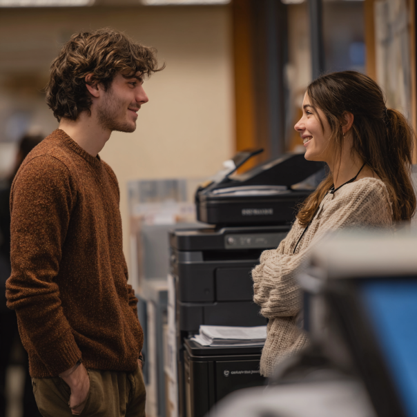 A man and a woman talking at the library | Source: No source