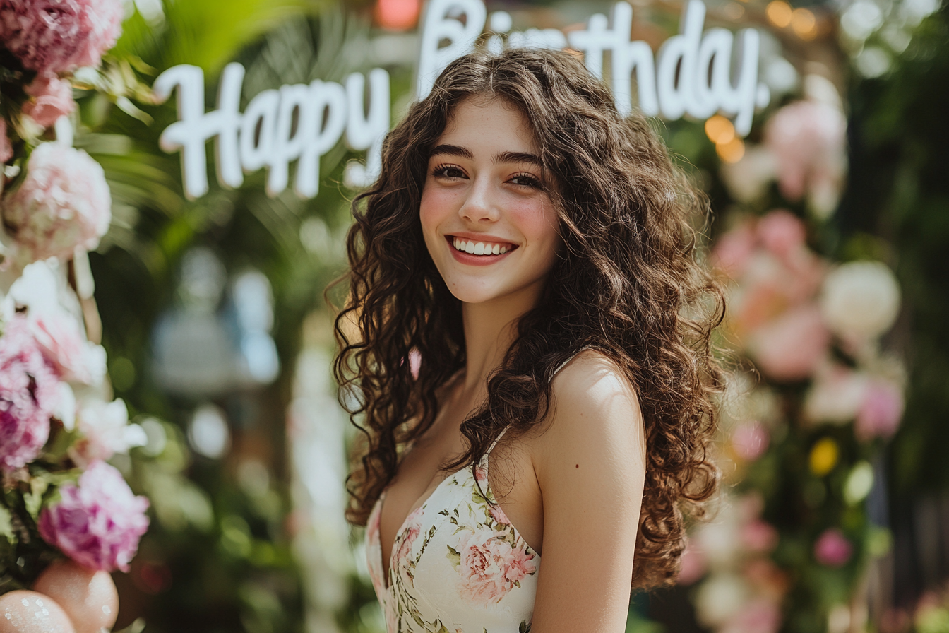 A joyful woman surrounded by decorations celebrating her birthday | Source: No source