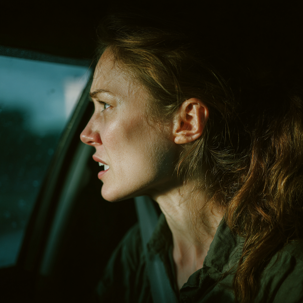 An upset woman looking out a car window | Source: no source