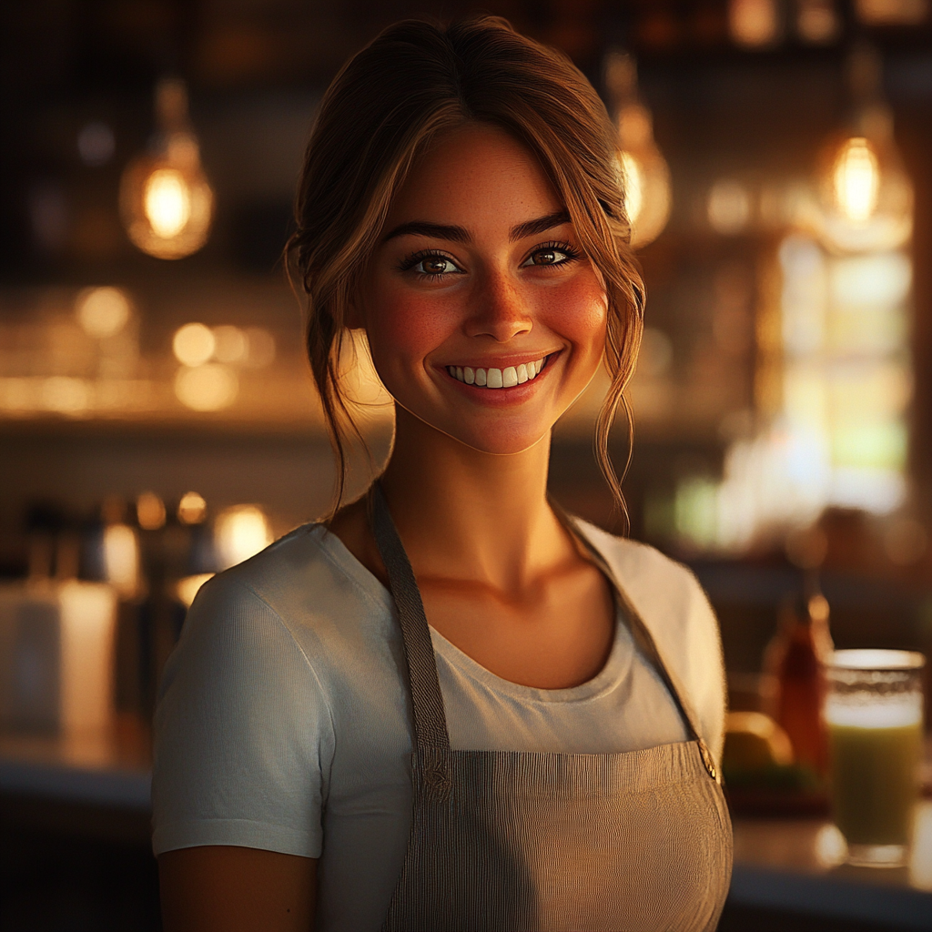 A smiling juice bar attendant | Source: No source