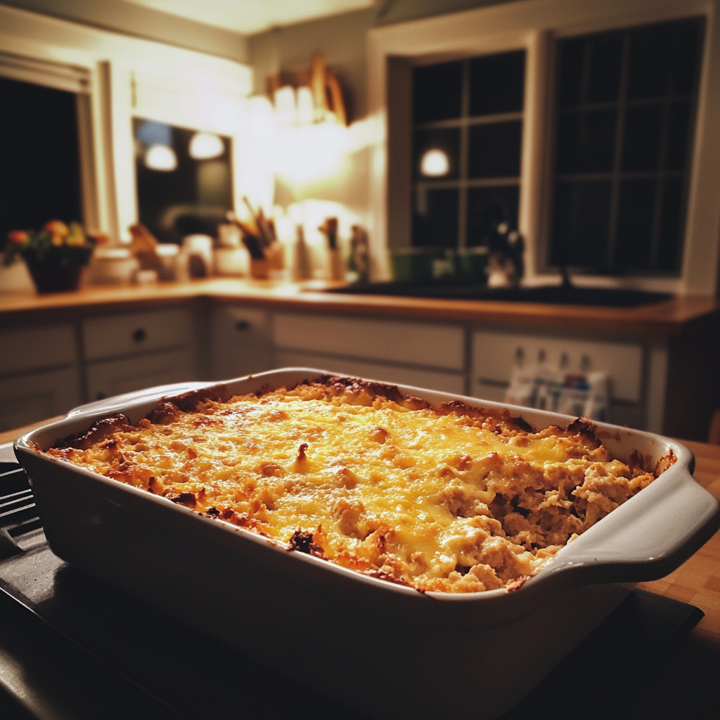 A casserole on a kitchen counter | Source: no source
