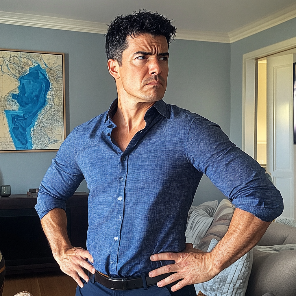 An upset man standing in a living room | Source: No source