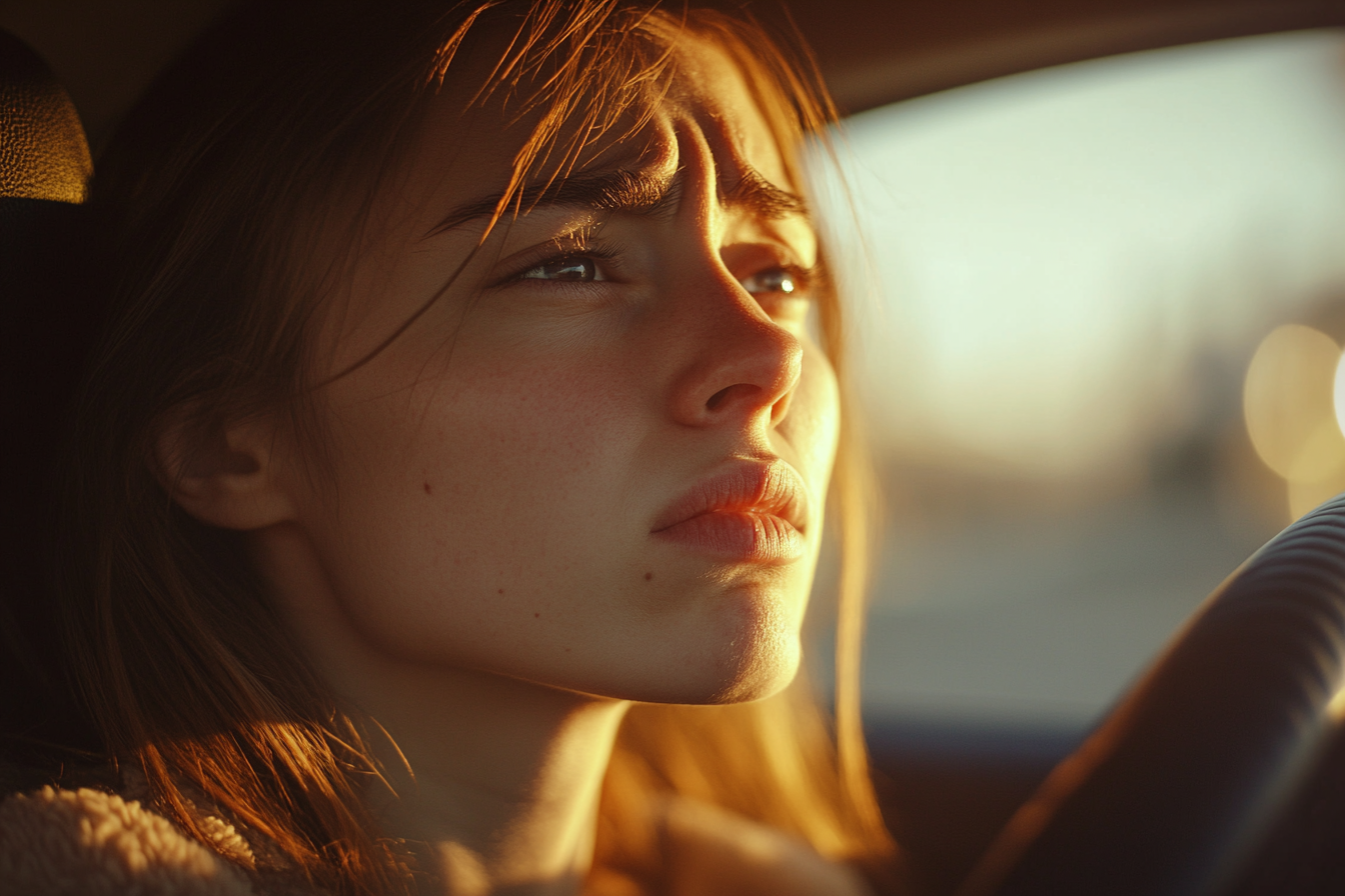 A young woman sitting in a car | Source: No source