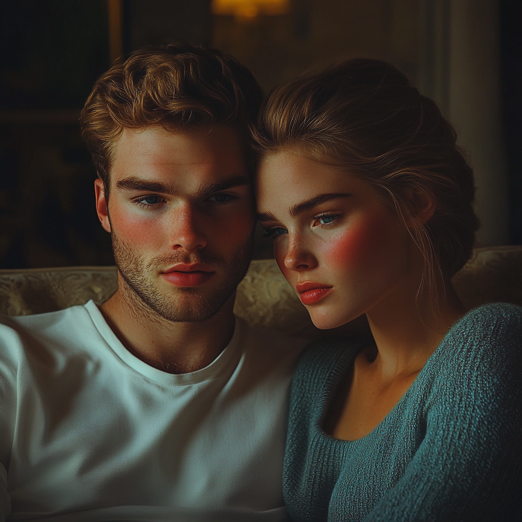A sad couple sitting on the couch | Source: no source