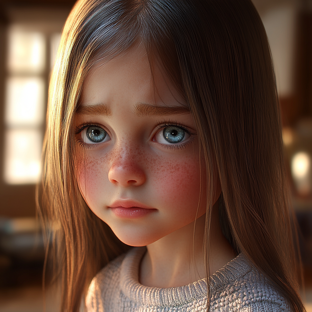 A disheartened girl looking up at someone with hope | Source: no source