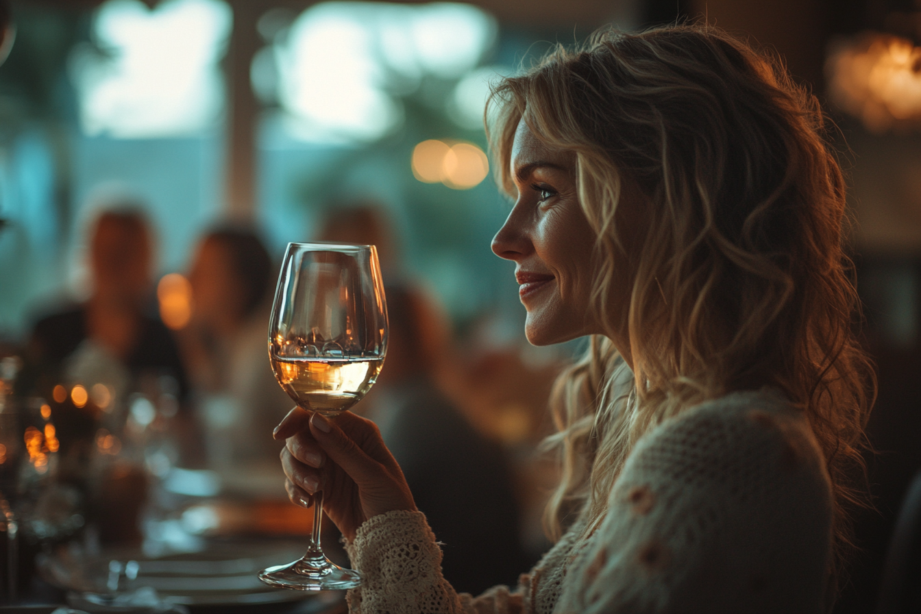 A woman raising a glass in a toast | Source: no source