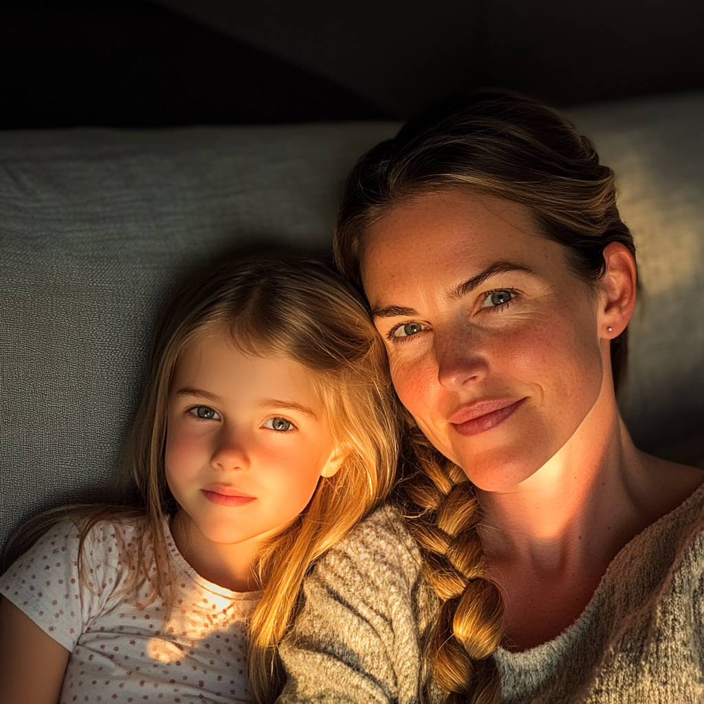 A mother and daughter duo sitting on a couch | Source: no source