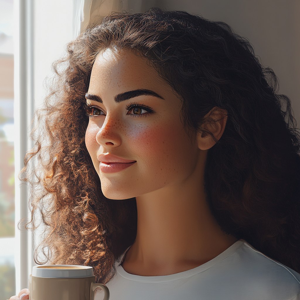 A smiling woman holding a cup of coffee | Source: No source