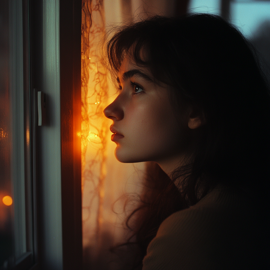 A young woman waiting by her window | Source: No source
