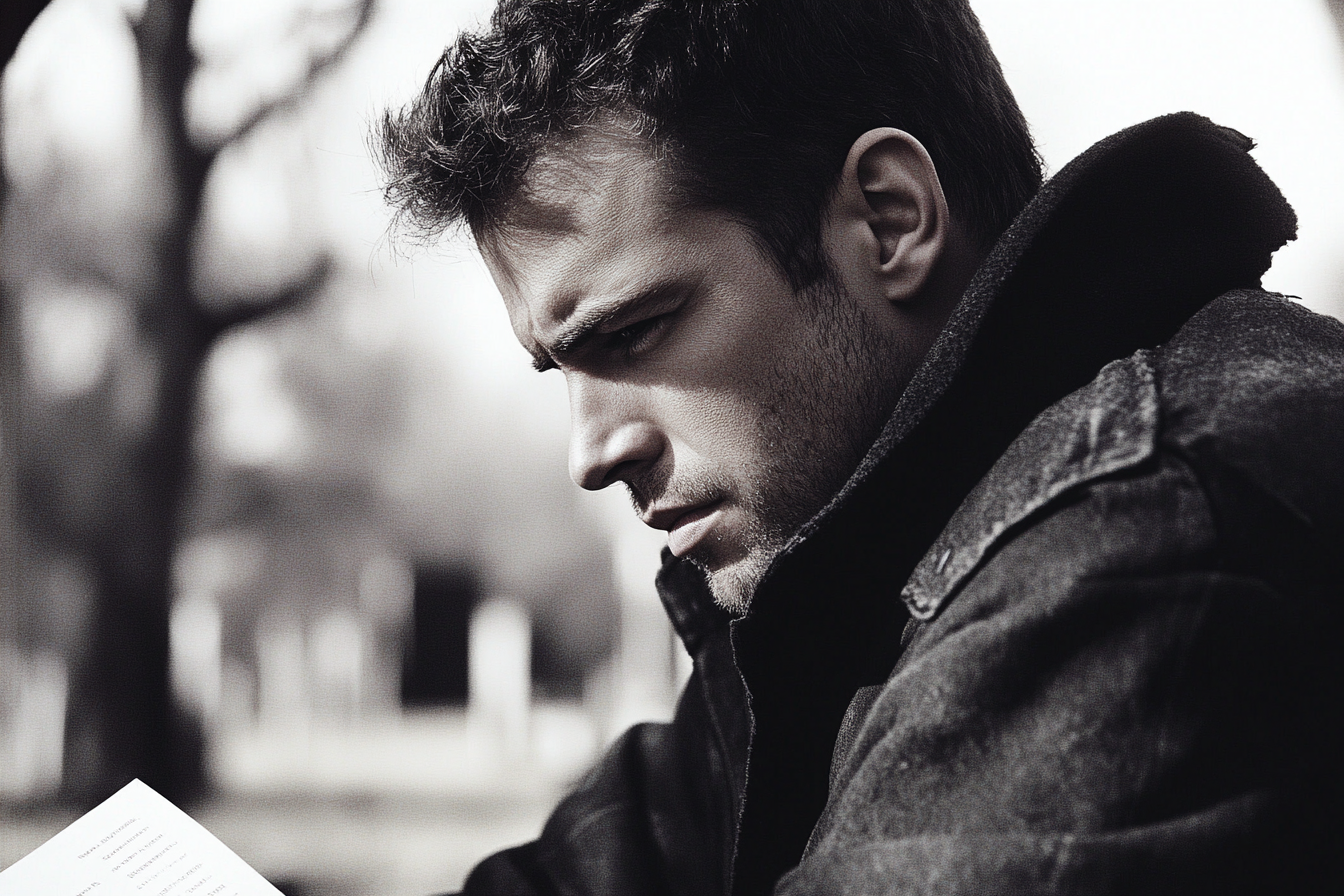 A man in a cemetery reading a letter | Source: no source