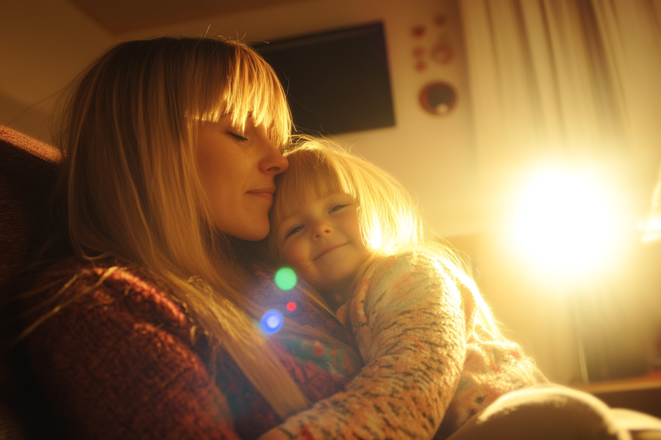 A woman snuggling her daughter | Source: No source