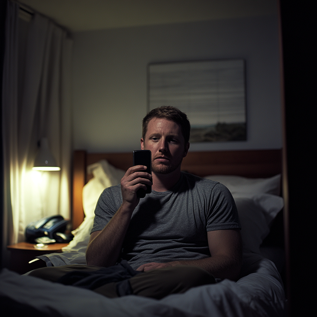 A tired man talking on his phone in his bedroom | Source: No source