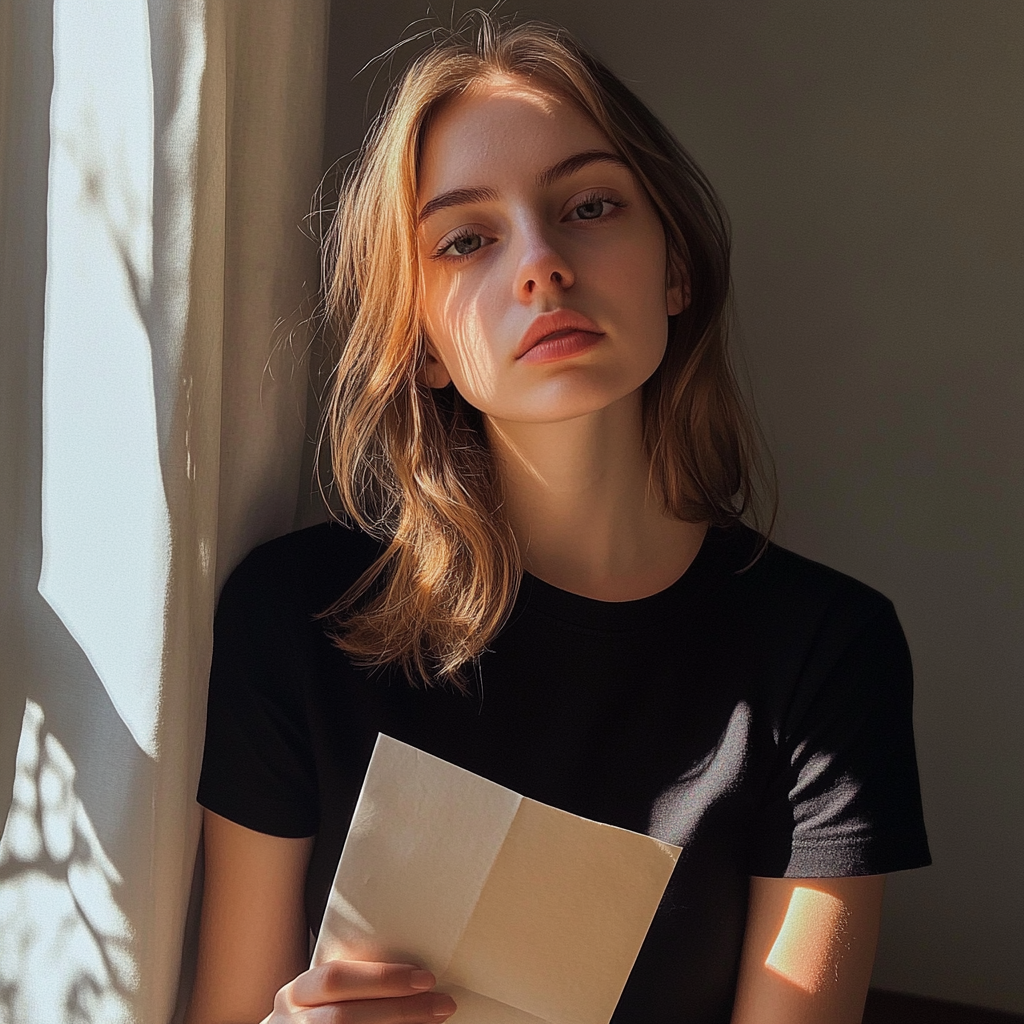 A young woman holding a letter | Source: No source