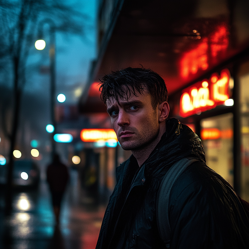 A young man standing outside in the rain | Source: no source