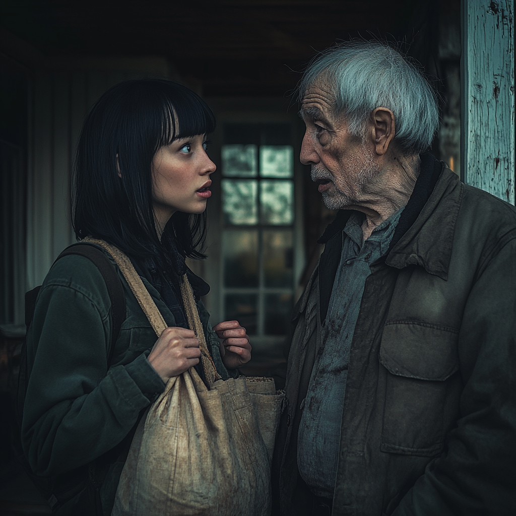 A nervous woman talking to a homeless man | Source: no source