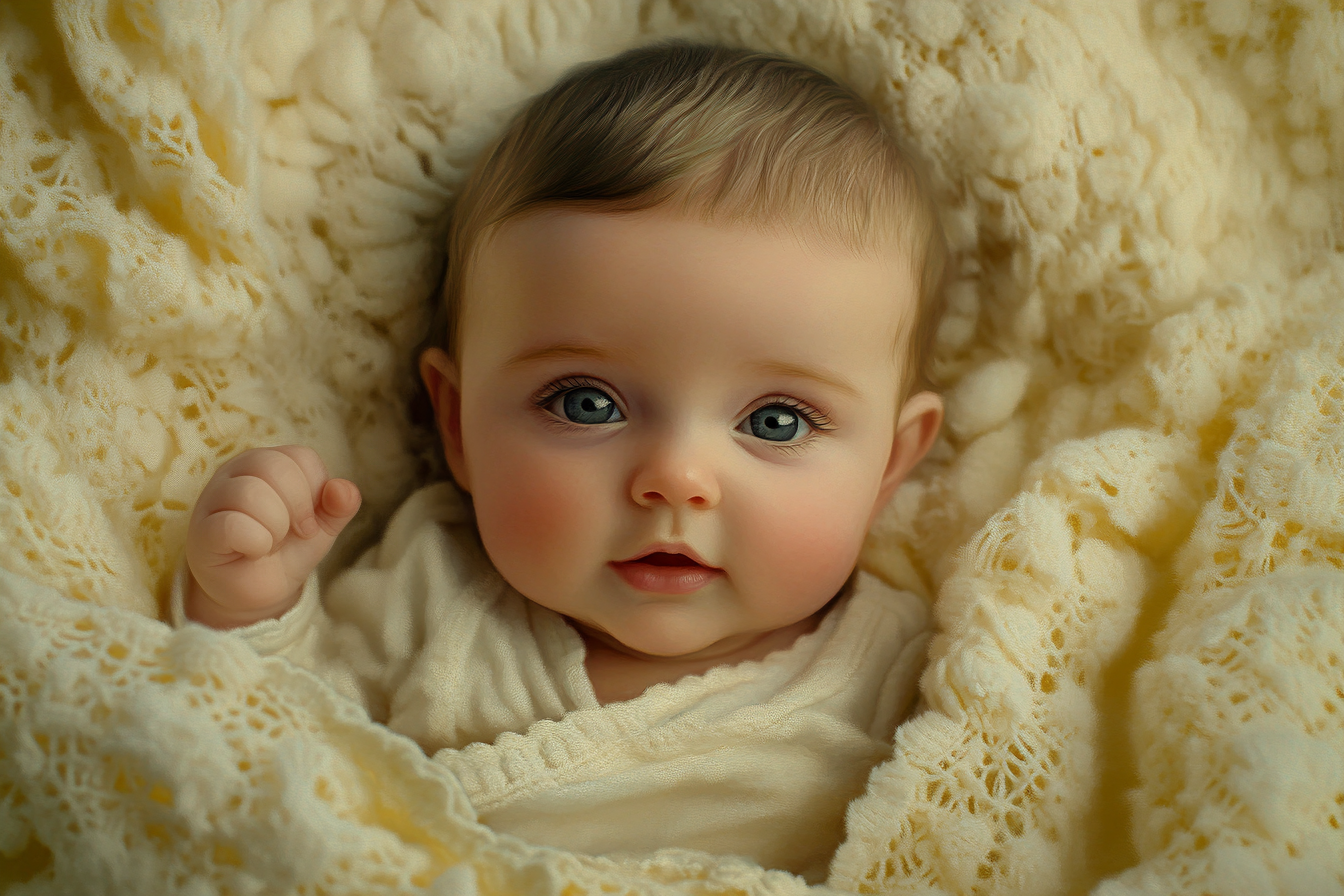 A baby swaddled in a pale yellow blanket | Source: No source