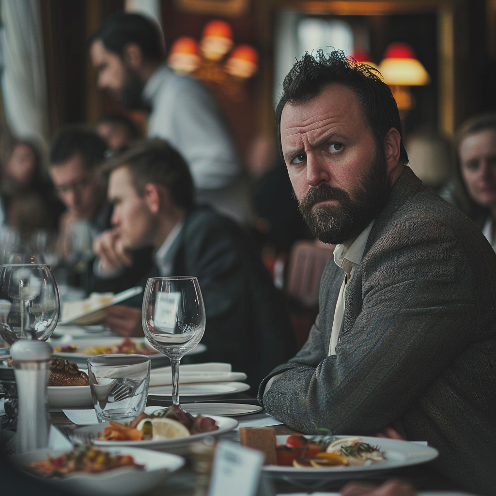 A man is annoyed during a family dinner in a restaurant | Source: No source