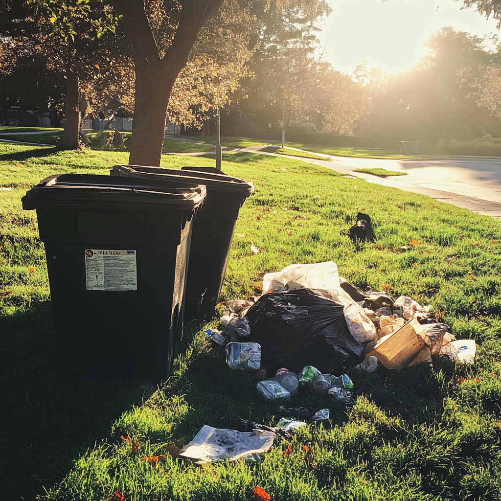 Trash scattered on a lawn | Source: no source