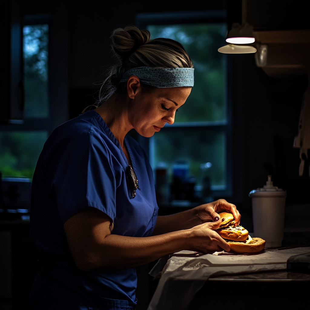 A tired woman making a sandwich | Source: No source