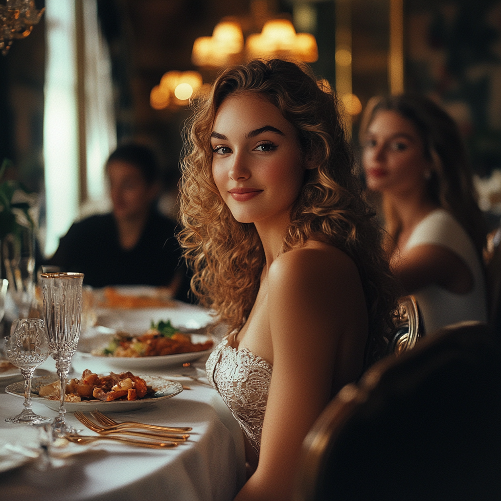 Wooman smiling while enjoying dinner with her family members | Source: No source