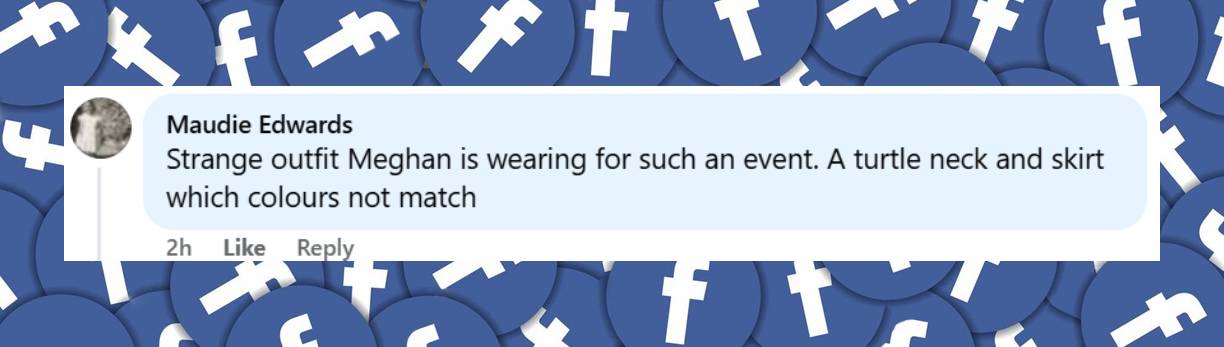 A fan reacts to Meghan Markle's outfit, from a post dated November 9, 2025 | Source: Facebook/hello