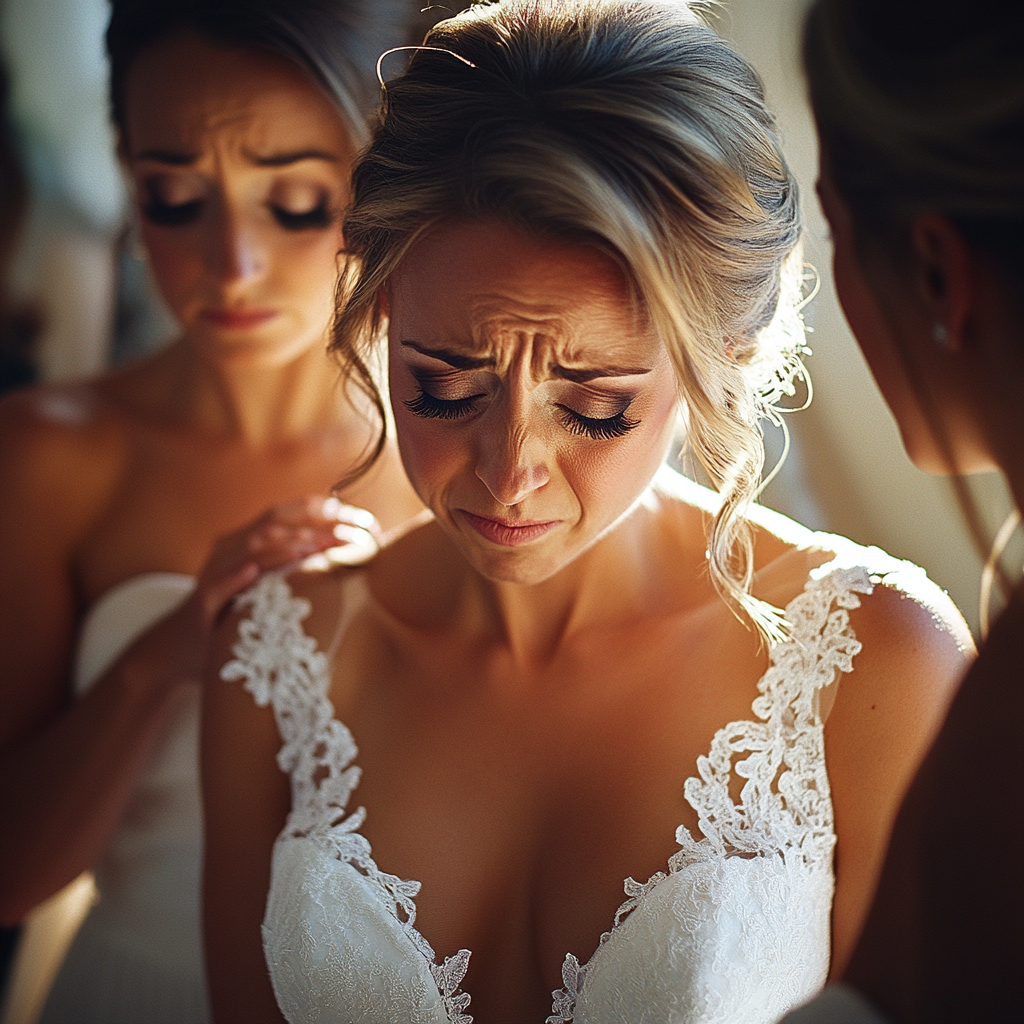 A bride being comforted | Source: no source